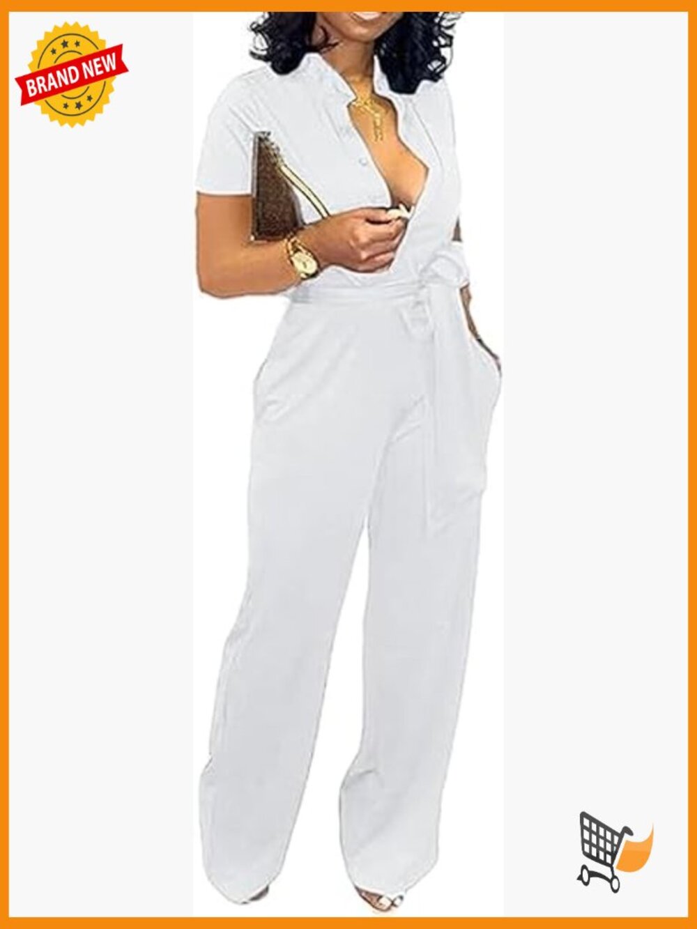 Formal Elegant Long Straight Pants Jumpsuit with Button Down Collar